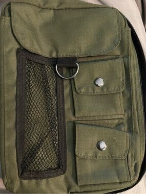 Olive Green Utility Organizer Pouch with Mesh Pocket scout handbook bible cover